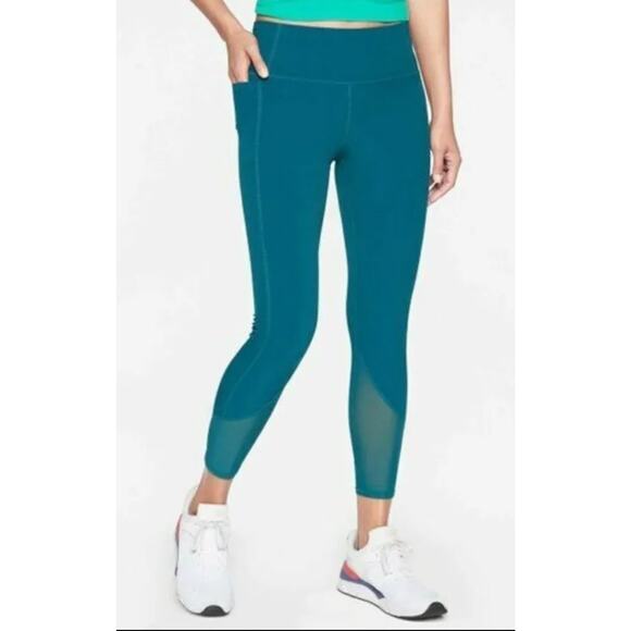 Athleta Dobby Action Mesh Trainer Legging Yoga  Coastal Teal  M 7/8 length (24") - Picture 1 of 5